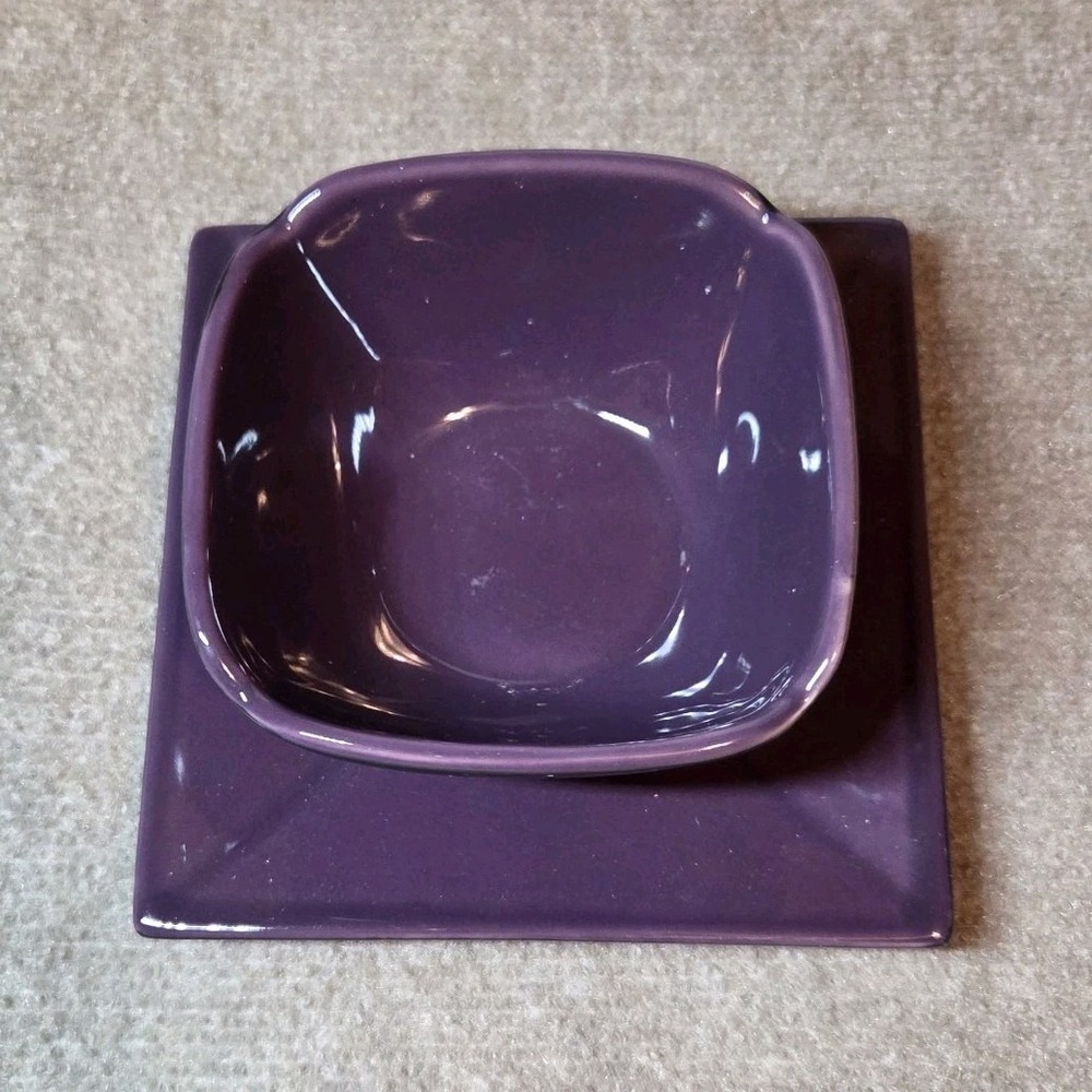 PartyLite Zen Candle Holder Set P8082 Purple Ceramic Square Plate and Bowl